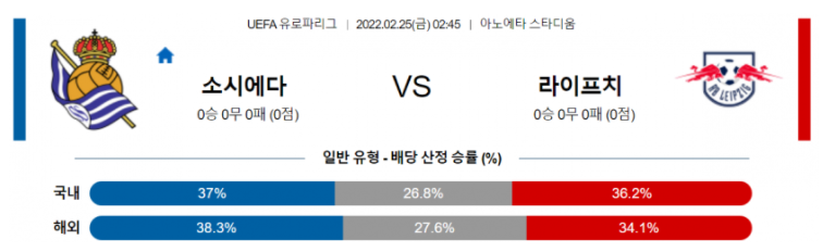 2월 25일 02:45 레알 소시에다드 : 라이프치히 경기분석 유로파리그 중계